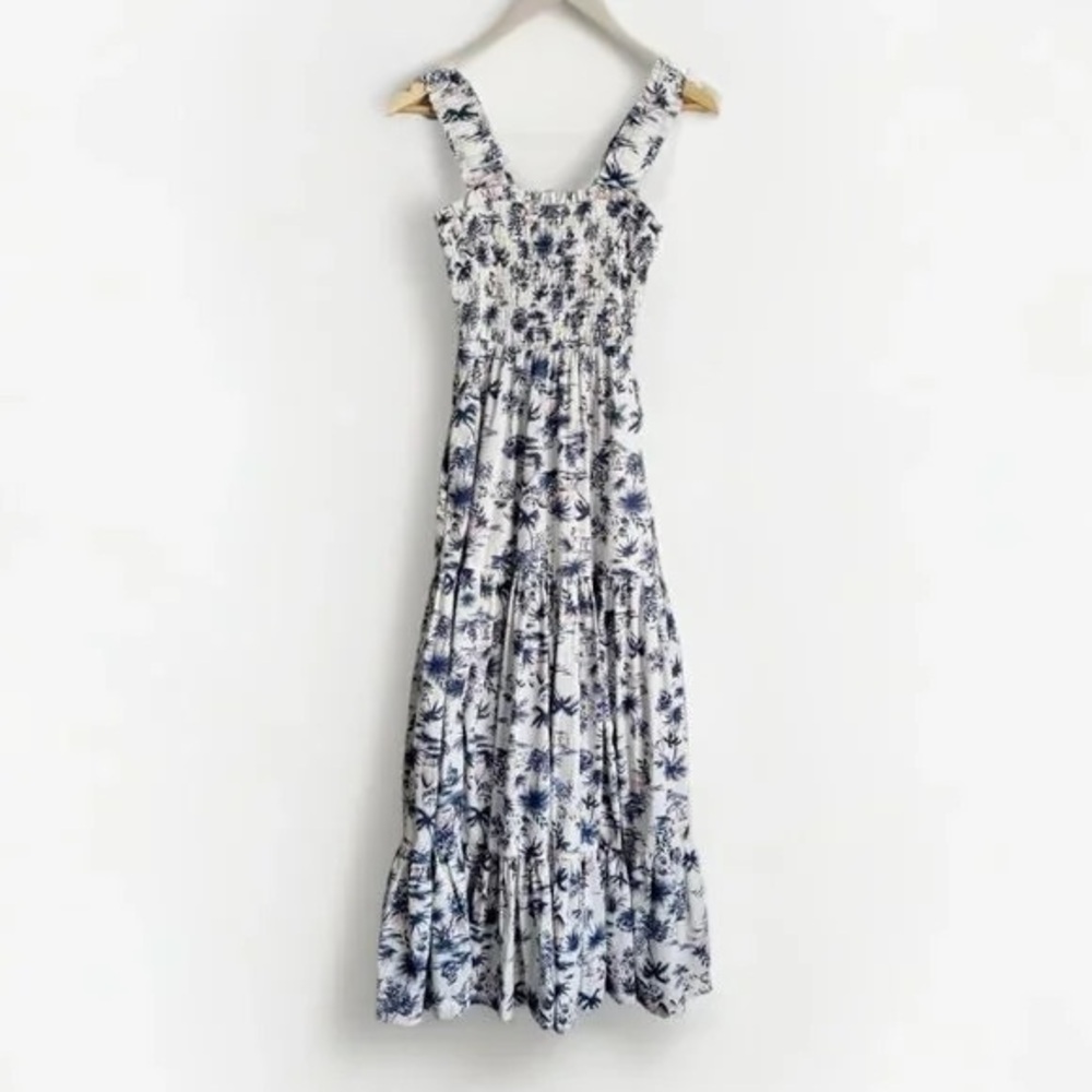 Abercrombie & Fitch Smocked Floral Blue, White, and Pink Maxi Dress